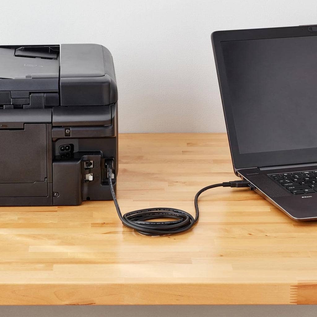 USB-A to USB-B 2.0 Cable for Printer or External Hard Drive, Computer Compatible, Gold-Plated Connectors, Black, 6 Foot