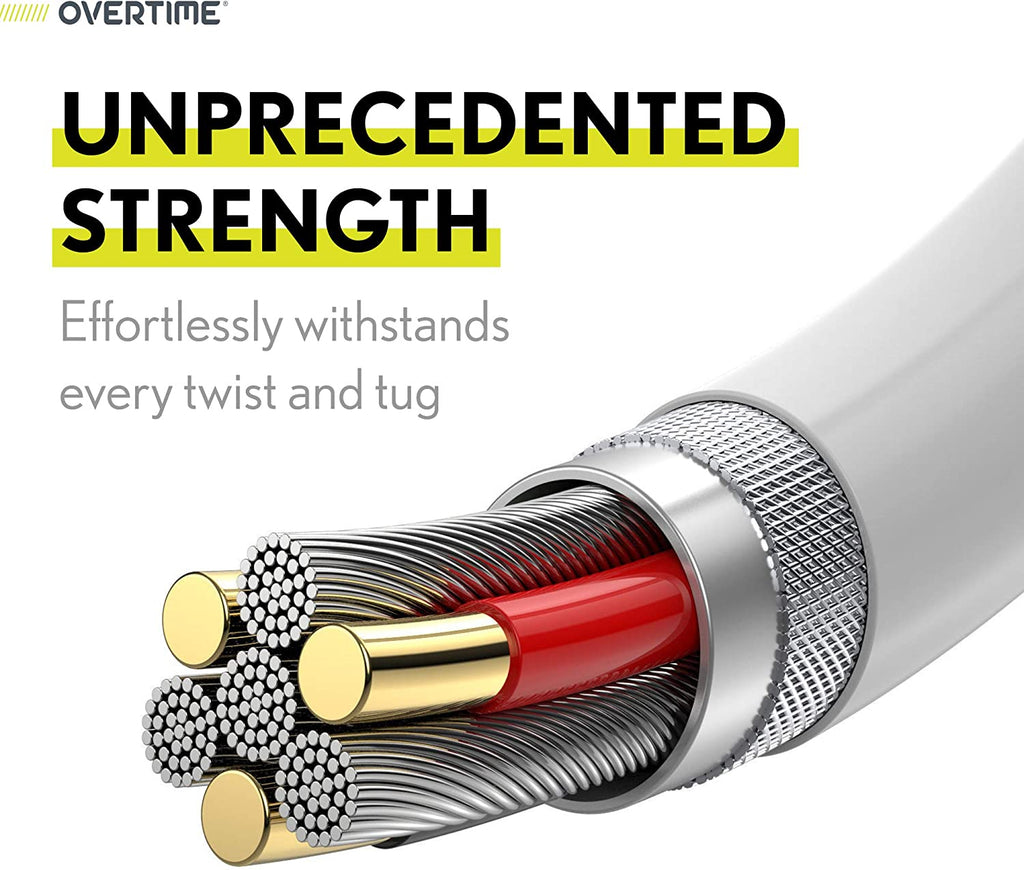 Overtime Iphone Charger Set, Apple Mfi Certified Lightning Cable with Dual USB Wall Adapter 2.4 AMP Compatible W/Iphone 11 Pro Max XS XR X 8 7 6S 6 plus SE Airpods Ipad (Silver/White, 6Ft)