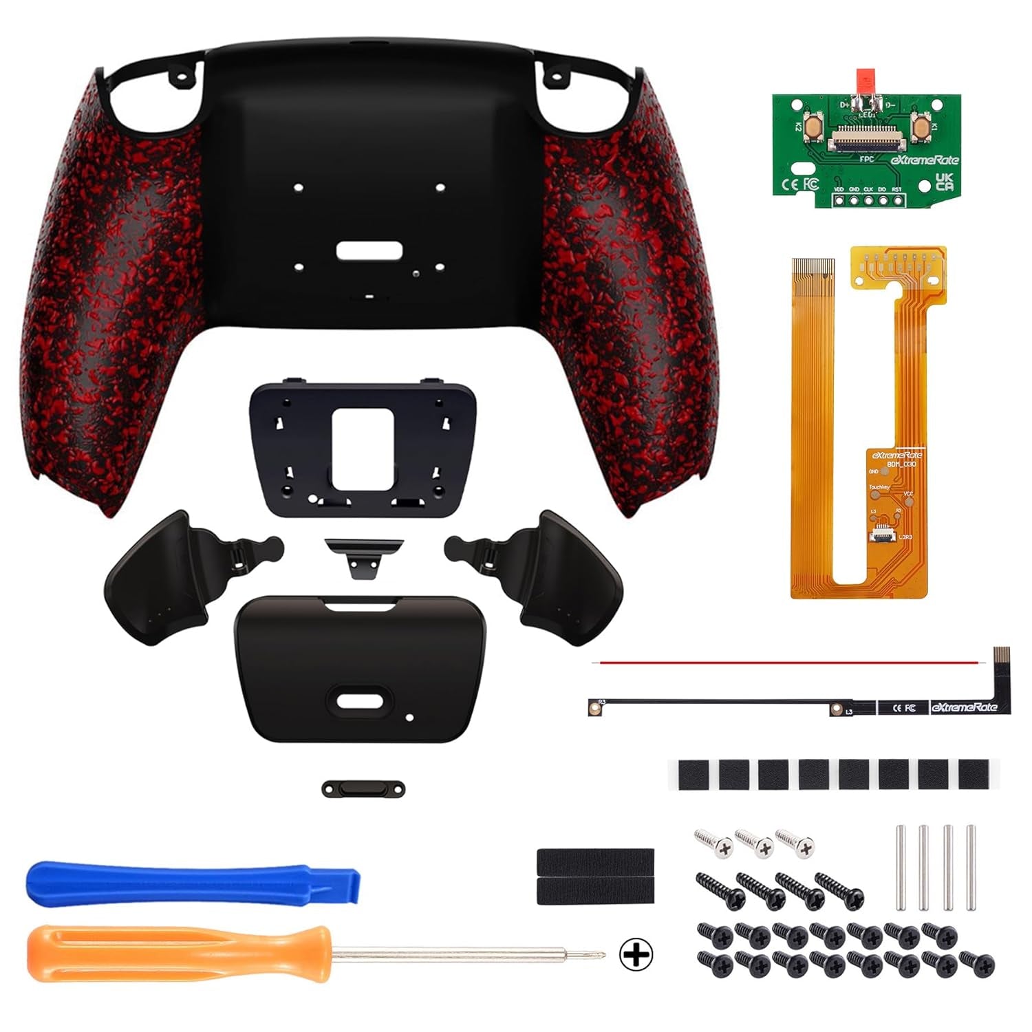 Textured Red Back Paddles Programable RISE Remap Kit for PS5 Controller BDM-030 040 050, Upgrade Board & Redesigned Back Shell & Back Buttons Attachment for PS5 Controller - NO Controller